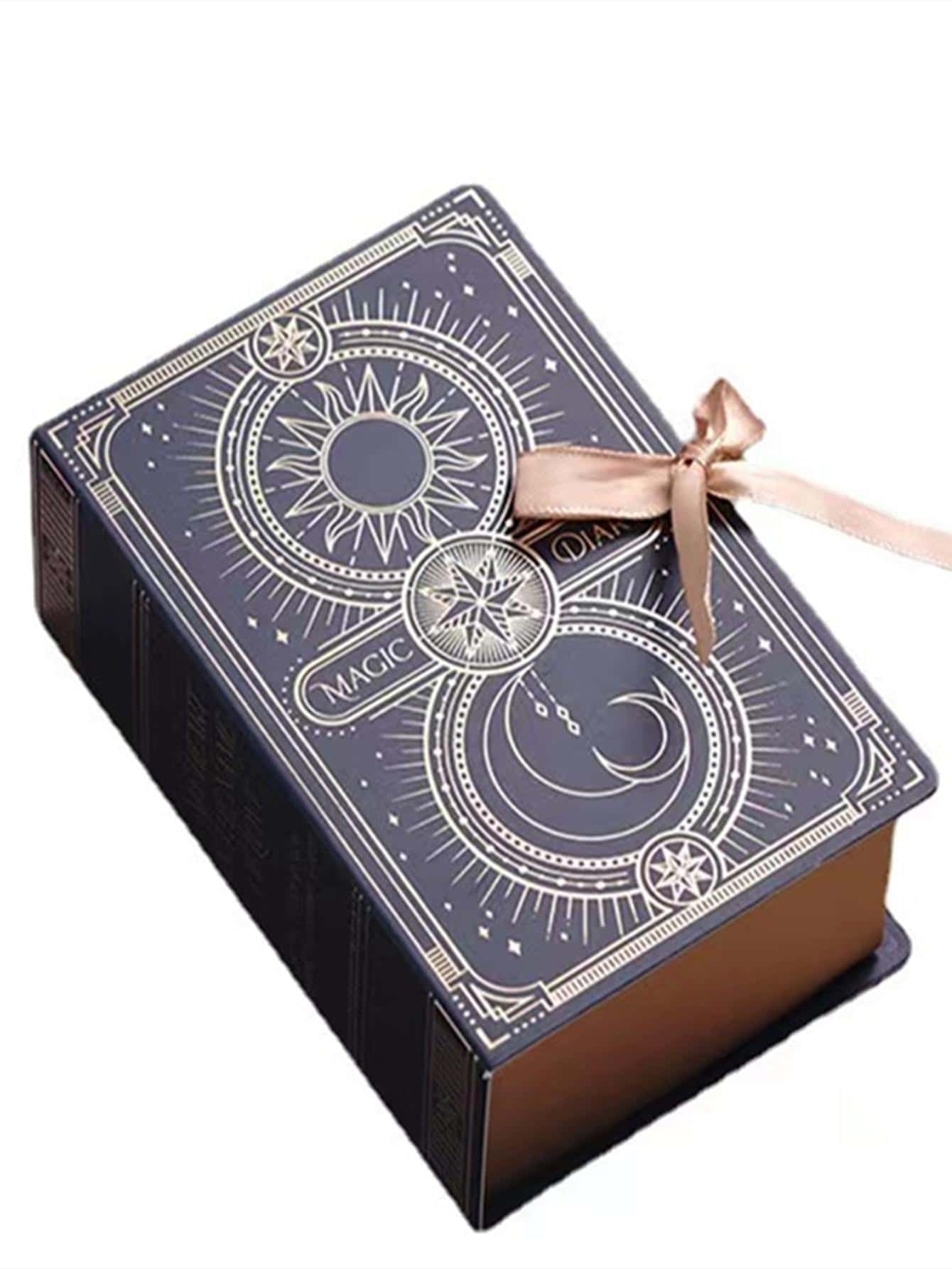 5Pcs/Pack Creative Magic Book Style Gift Box, Wedding Gift Packaging Box with Divination Pattern, Exquisite Small Gift Box with Ribbons for Christmas, New Year Party Decoration,Christmas Valentine Day