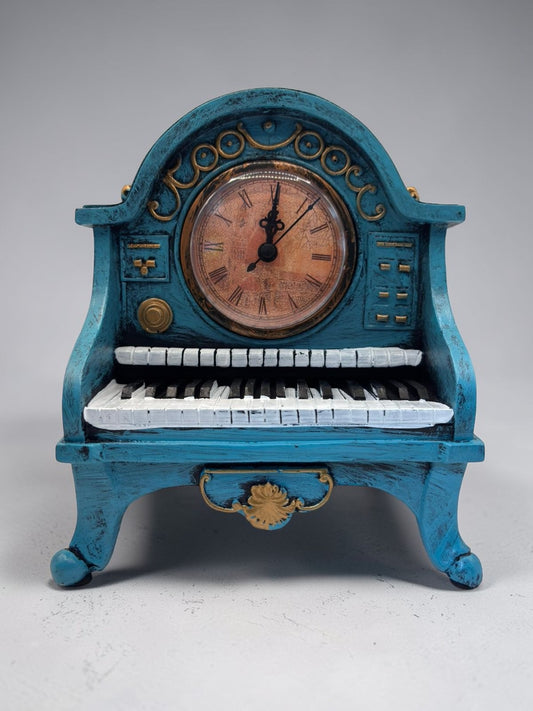 Ceas decorativ vintage sub forma de pian – model albastru antichizat