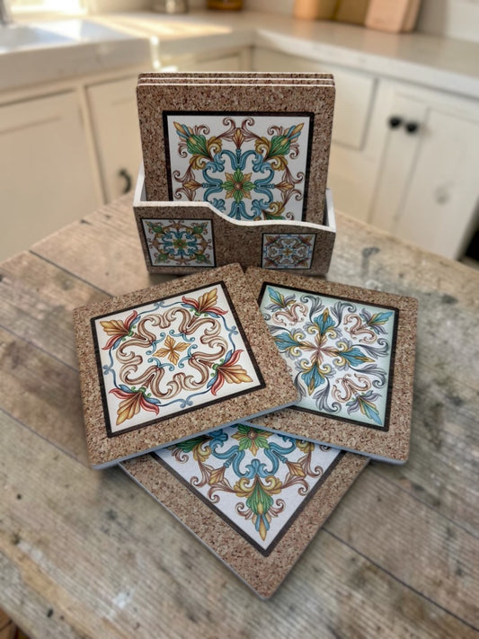 Set suporturi pahare din pluta – model ceramic vintage