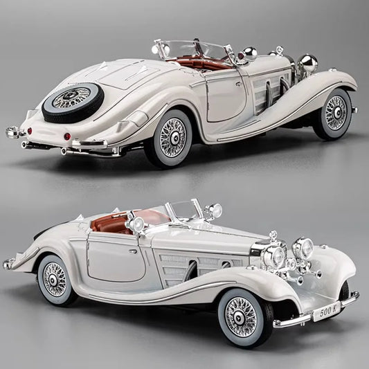 Model auto clasic Benz 500K 1936 din aliaj (diecast), scară 1:24, cu sunet și lumini, finisaj metalic