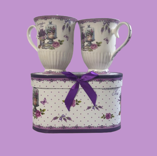 Set Cadou Lavender Duo – 2 Cesti Ceramica in Cutie Decorativa