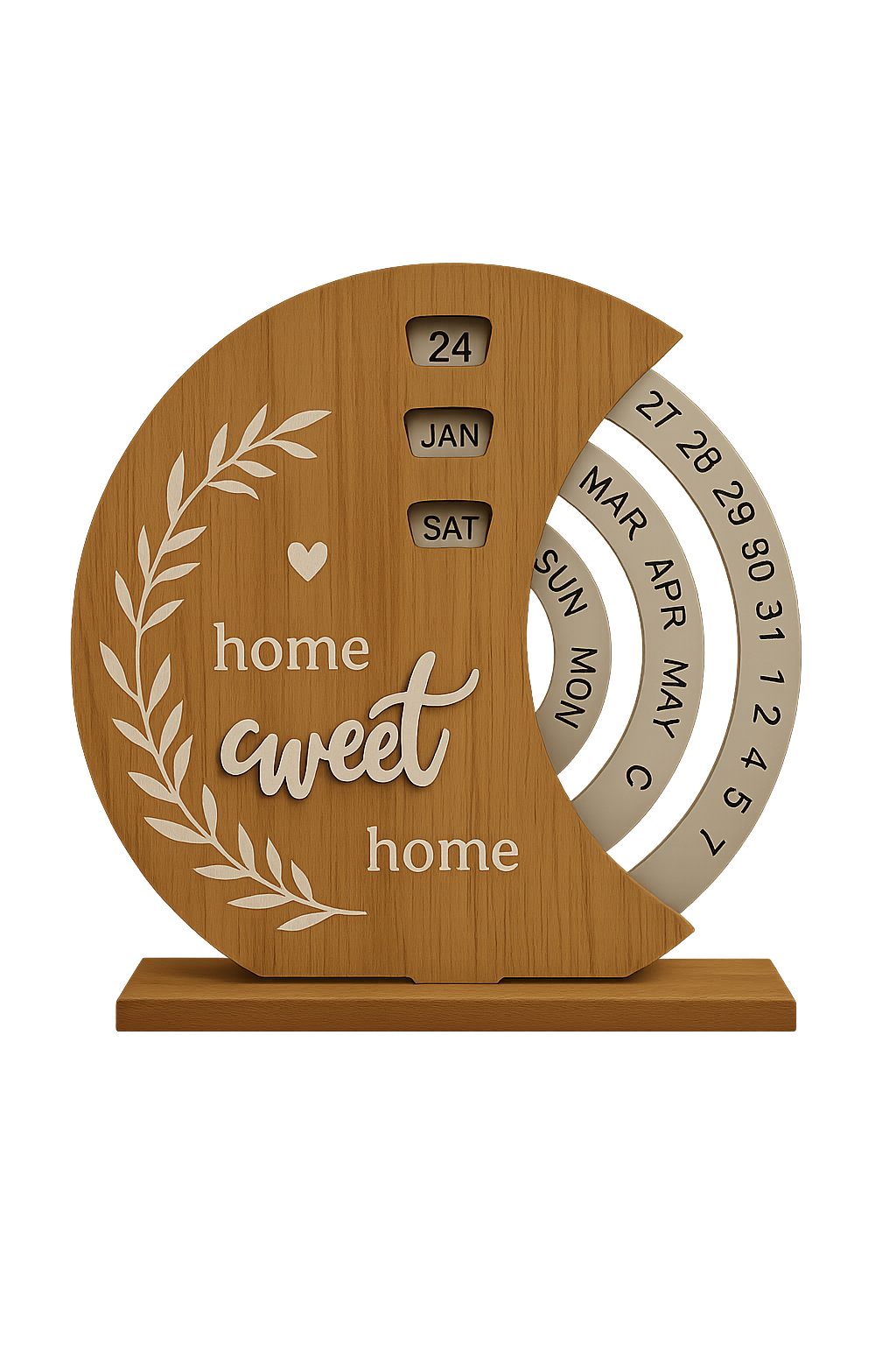Calendar rotativ decorativ HOME SWEET HOME din lemn