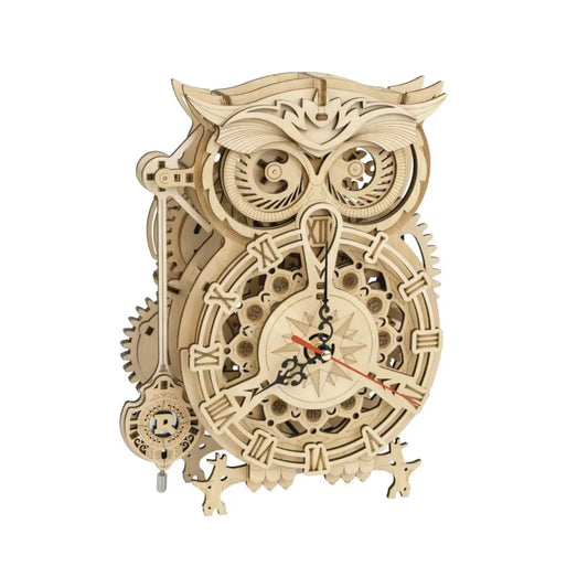 Puzzle 3D din Lemn – Ceas Bufniță Retro LK503, Kit Educațional cu 161 Piese, Funcțional și Decorativ