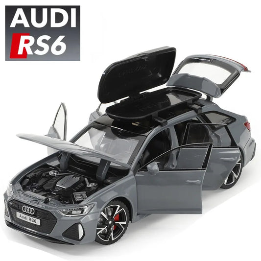 Audi RS6 1:32 – Mașinuță Diecast cu Sunet, Lumină și 7 Uși Funcționale, Model Metalic pentru Colecționari și Cadou Festiv