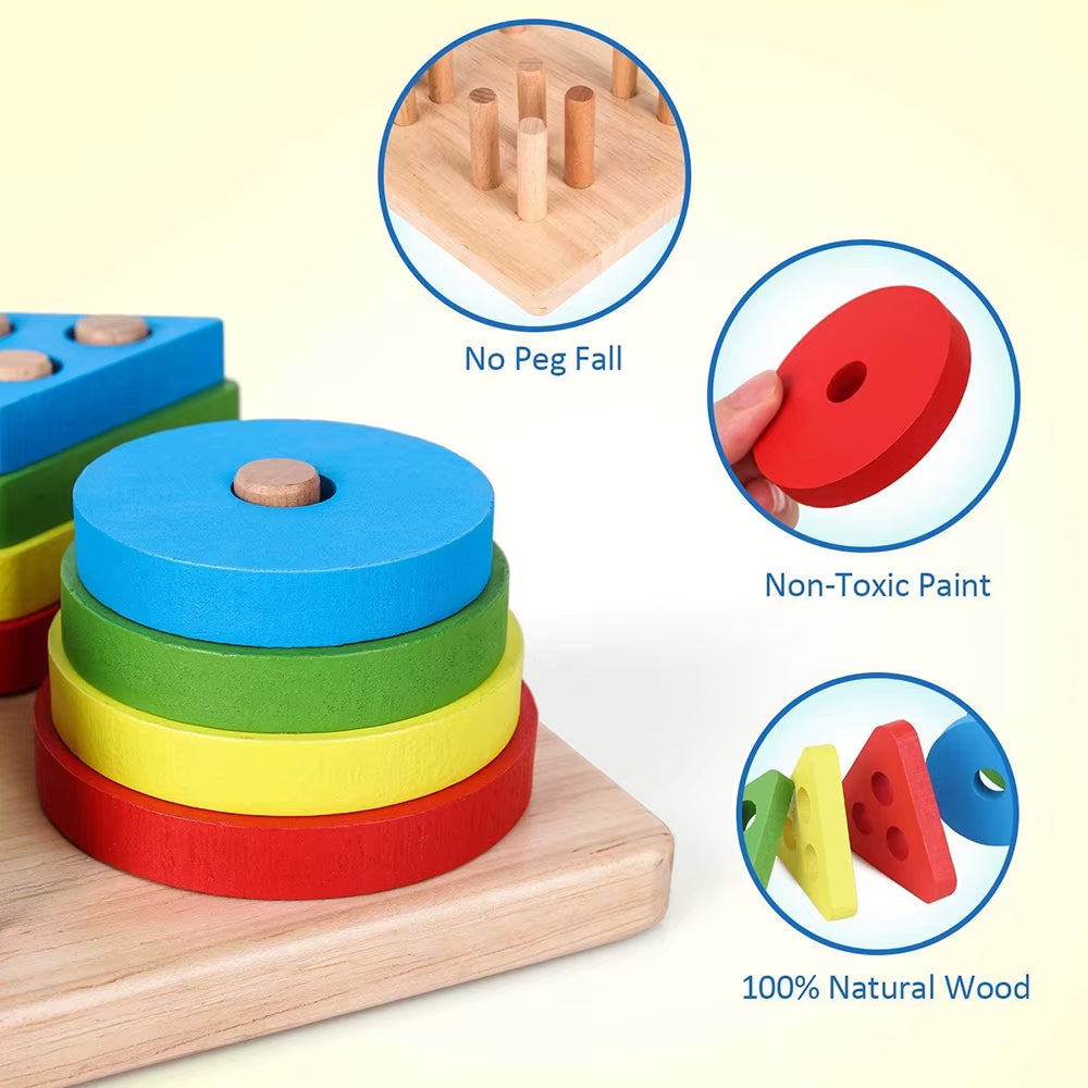 Puzzle Montessori Lemn Sortare & Stivuire