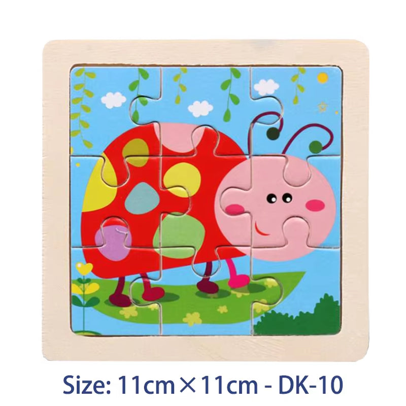 Puzzle din Lemn pentru Copii – 11x11cm, Model Animal și Vehicul, Joc Montessori Educațional pentru Vârsta 3-6 Ani