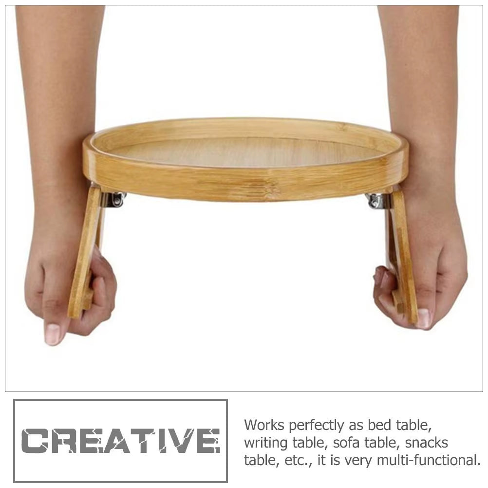 Tavă din Lemn pentru Brațul Canapelei – Masă Pliabilă cu Clemă, Suport din Bambus