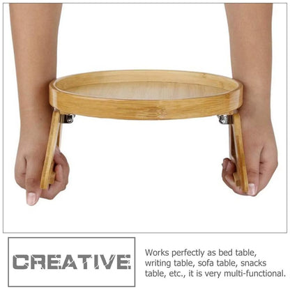 Tavă din Lemn pentru Brațul Canapelei – Masă Pliabilă cu Clemă, Suport din Bambus