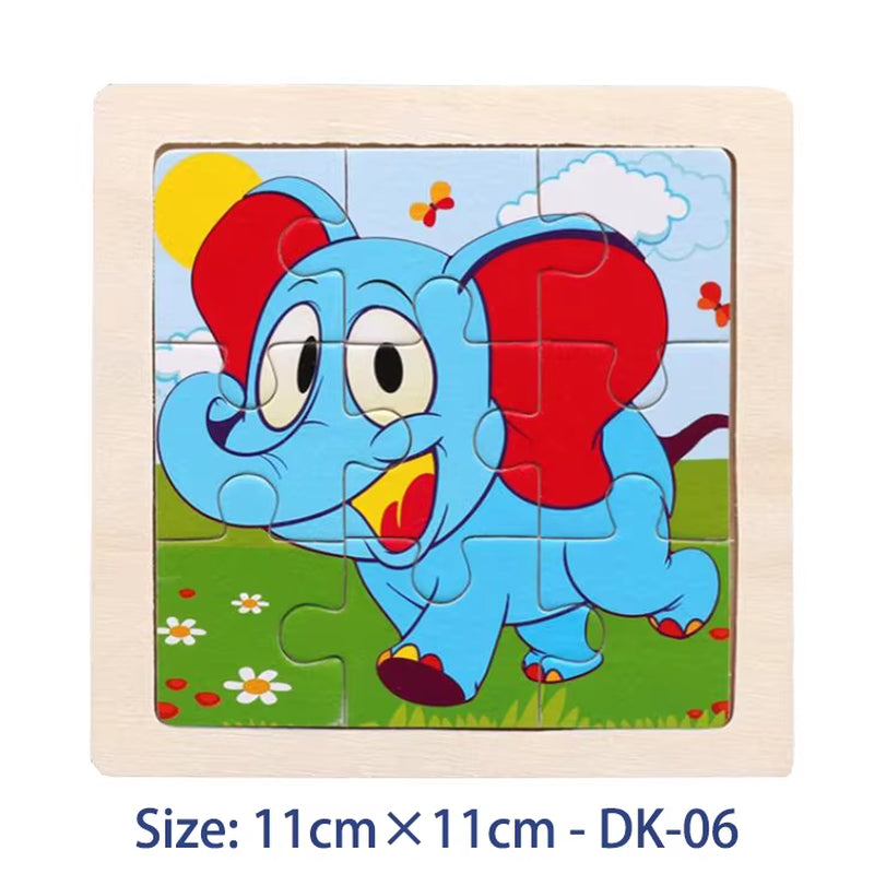 Puzzle din Lemn pentru Copii – 11x11cm, Model Animal și Vehicul, Joc Montessori Educațional pentru Vârsta 3-6 Ani