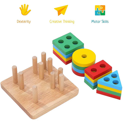 Puzzle Montessori Lemn Sortare & Stivuire