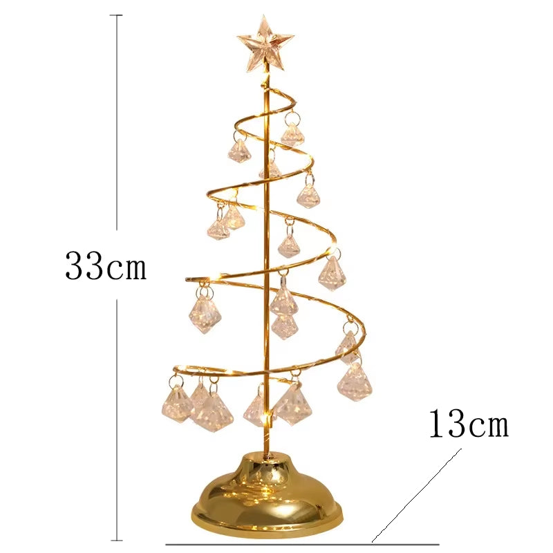 Lampă de Masă Pom de Crăciun – Decor Electroplacat cu LED, 33cm, Lumină Albă sau Caldă, Baterii AAA