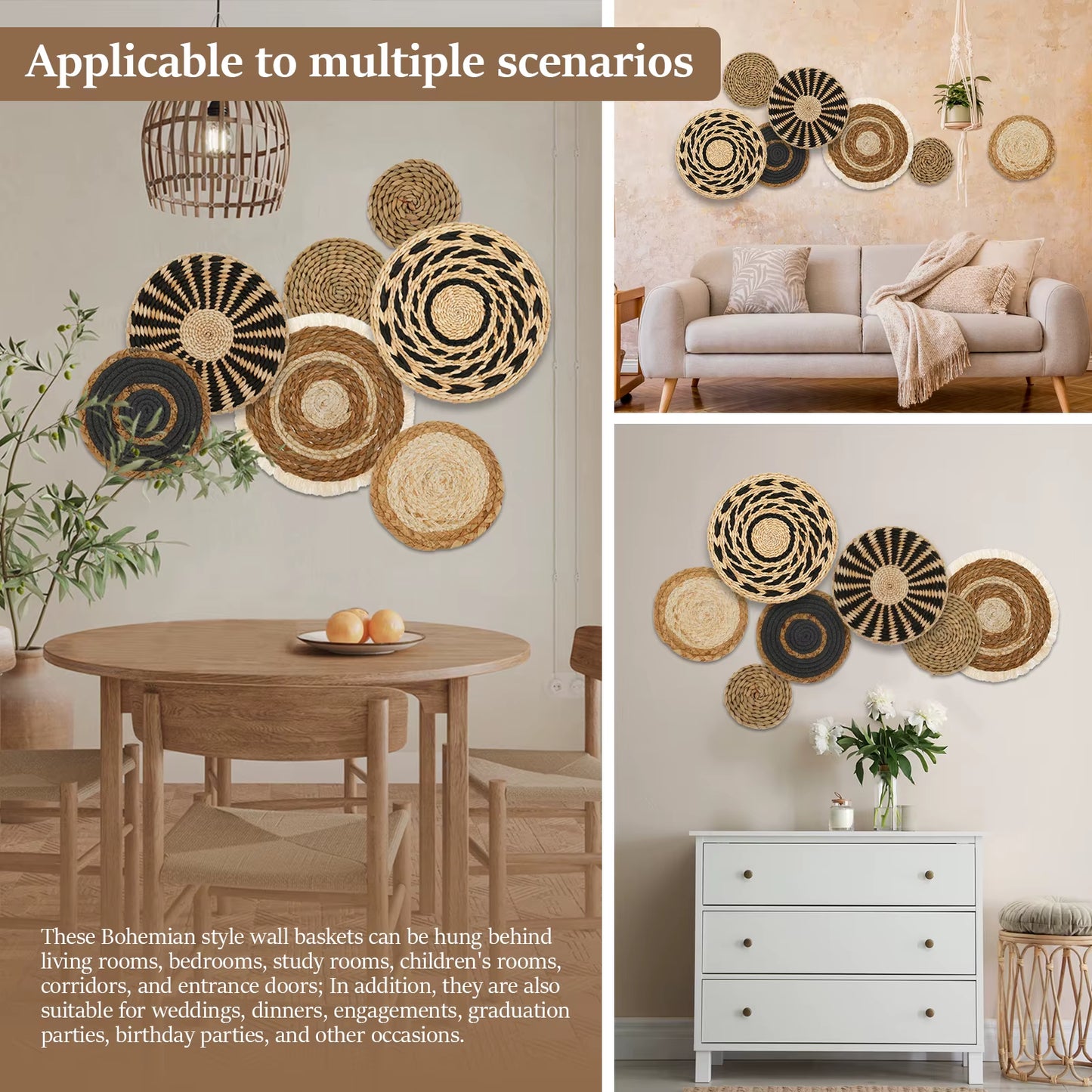 Set de 7 coșuri decorative Boho pentru perete