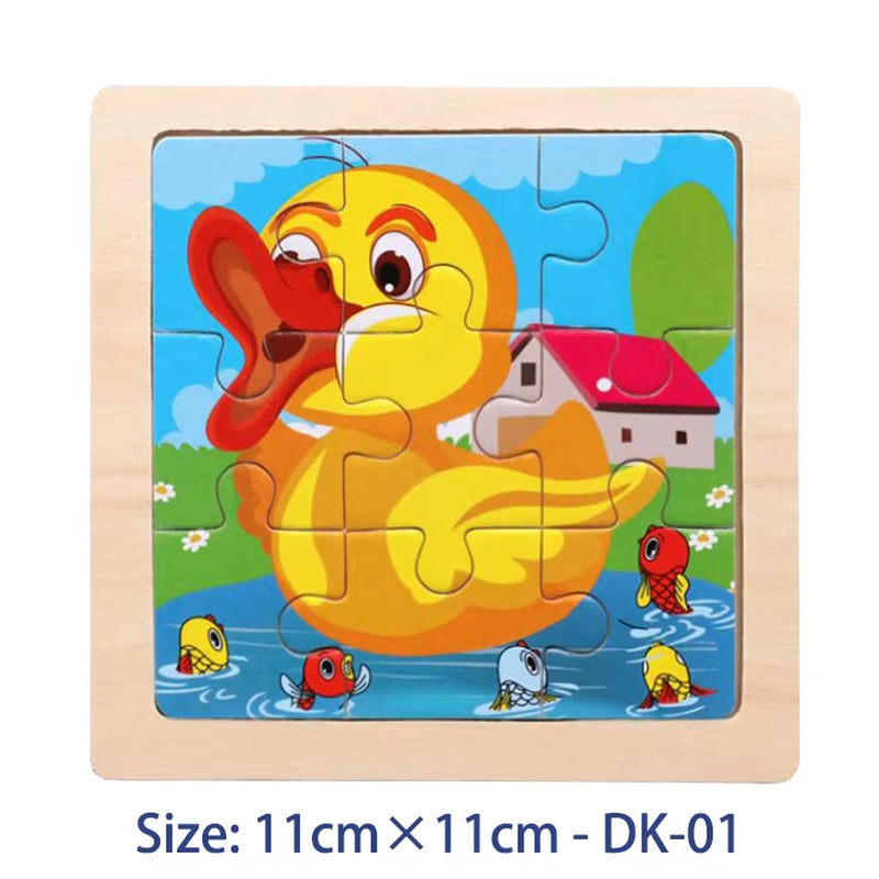 Puzzle din Lemn pentru Copii – 11x11cm, Model Animal și Vehicul, Joc Montessori Educațional pentru Vârsta 3-6 Ani