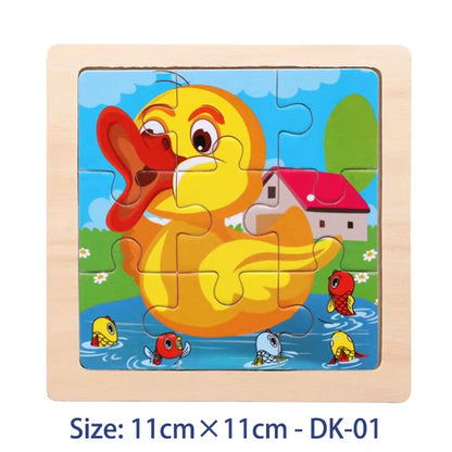 Puzzle din Lemn pentru Copii – 11x11cm, Model Animal și Vehicul, Joc Montessori Educațional pentru Vârsta 3-6 Ani