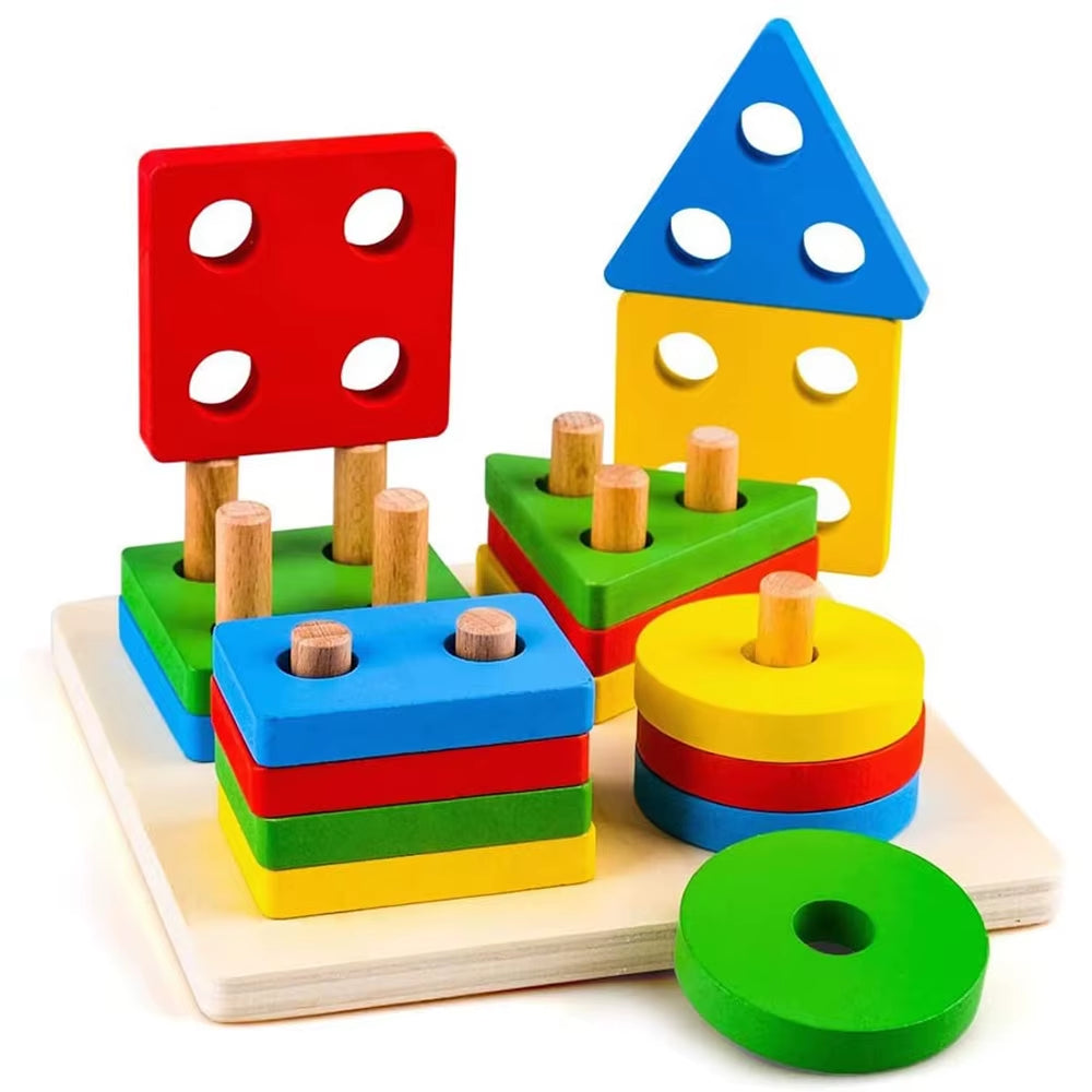 Puzzle Montessori Lemn Sortare & Stivuire