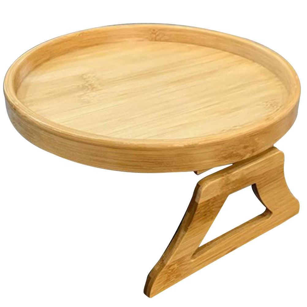 Tavă din Lemn pentru Brațul Canapelei – Masă Pliabilă cu Clemă, Suport din Bambus