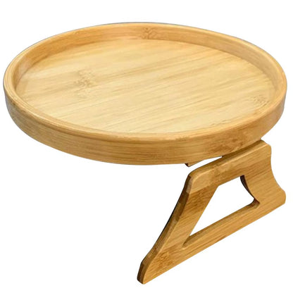Tavă din Lemn pentru Brațul Canapelei – Masă Pliabilă cu Clemă, Suport din Bambus
