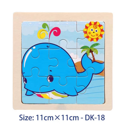 Puzzle din Lemn pentru Copii – 11x11cm, Model Animal și Vehicul, Joc Montessori Educațional pentru Vârsta 3-6 Ani