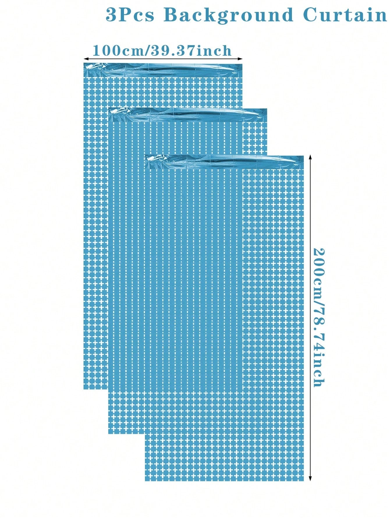 Set de 3 perdele decorative din plastic albastru