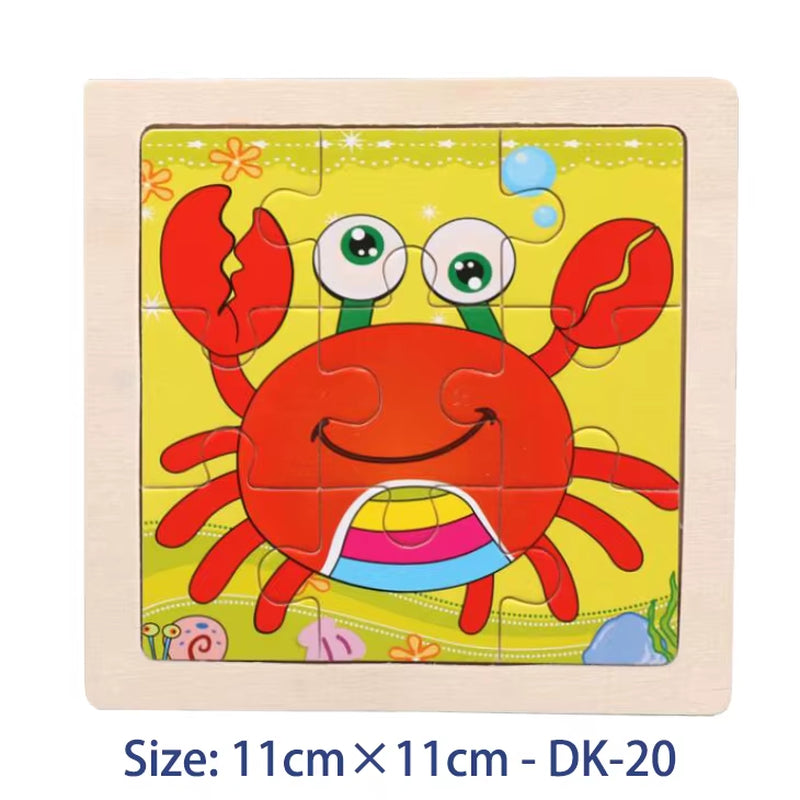 Puzzle din Lemn pentru Copii – 11x11cm, Model Animal și Vehicul, Joc Montessori Educațional pentru Vârsta 3-6 Ani