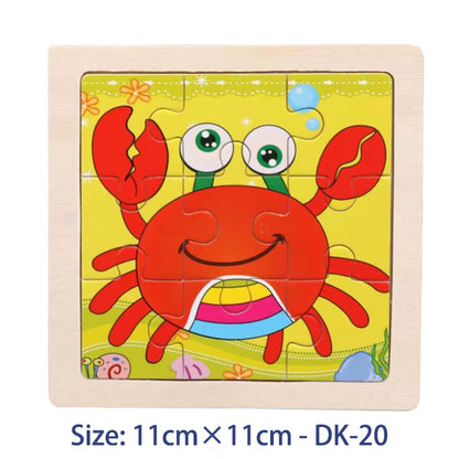 Puzzle din Lemn pentru Copii – 11x11cm, Model Animal și Vehicul, Joc Montessori Educațional pentru Vârsta 3-6 Ani