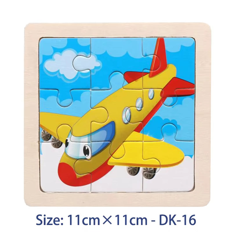 Puzzle din Lemn pentru Copii – 11x11cm, Model Animal și Vehicul, Joc Montessori Educațional pentru Vârsta 3-6 Ani