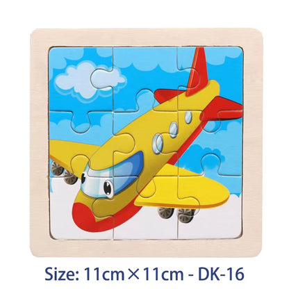 Puzzle din Lemn pentru Copii – 11x11cm, Model Animal și Vehicul, Joc Montessori Educațional pentru Vârsta 3-6 Ani