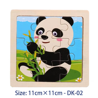 Puzzle din Lemn pentru Copii – 11x11cm, Model Animal și Vehicul, Joc Montessori Educațional pentru Vârsta 3-6 Ani