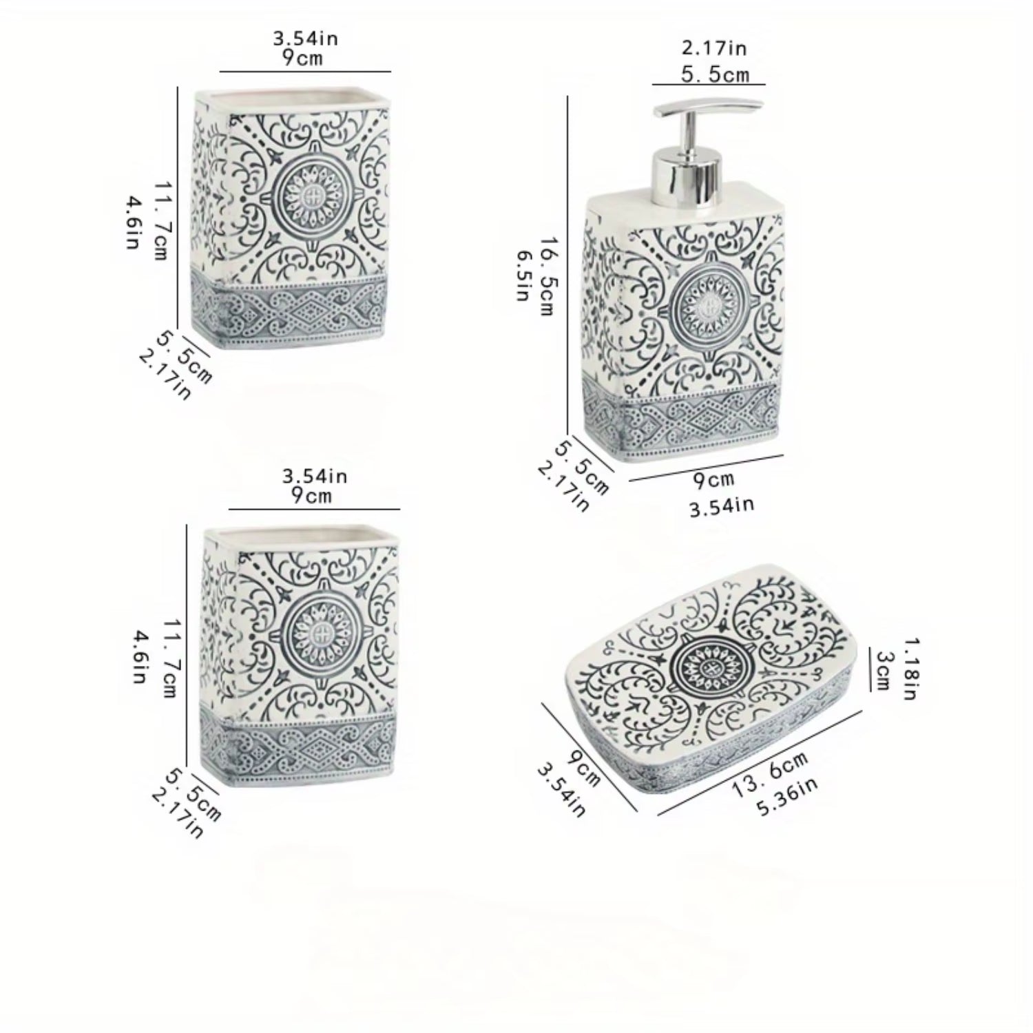 Set de 4 piese pentru baie în stil boem din ceramică 