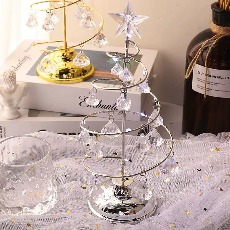 Lampă de Masă Pom de Crăciun – Decor Electroplacat cu LED, 33cm, Lumină Albă sau Caldă, Baterii AAA