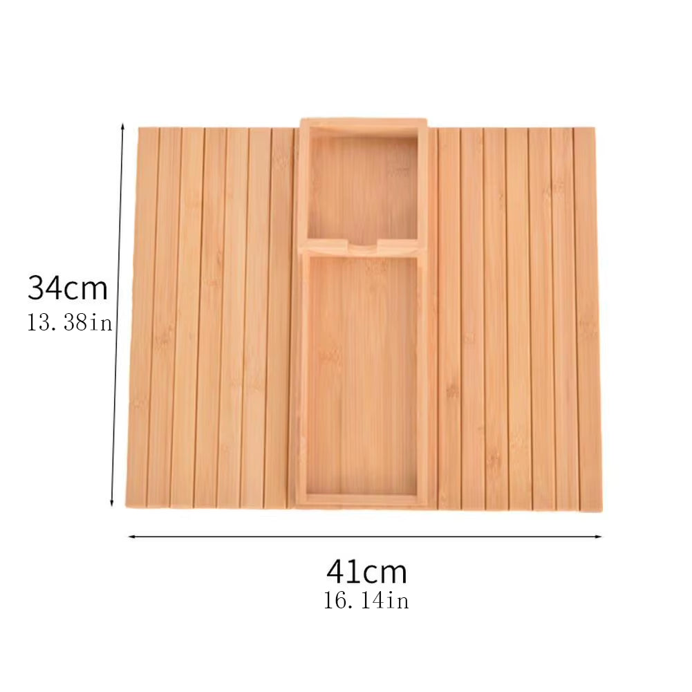 Tavă Pliabilă din Lemn pentru Brațul Canapelei – 3 în 1, Anti-Alunecare, Suport Detasabil pentru Pahare și Telecomandă