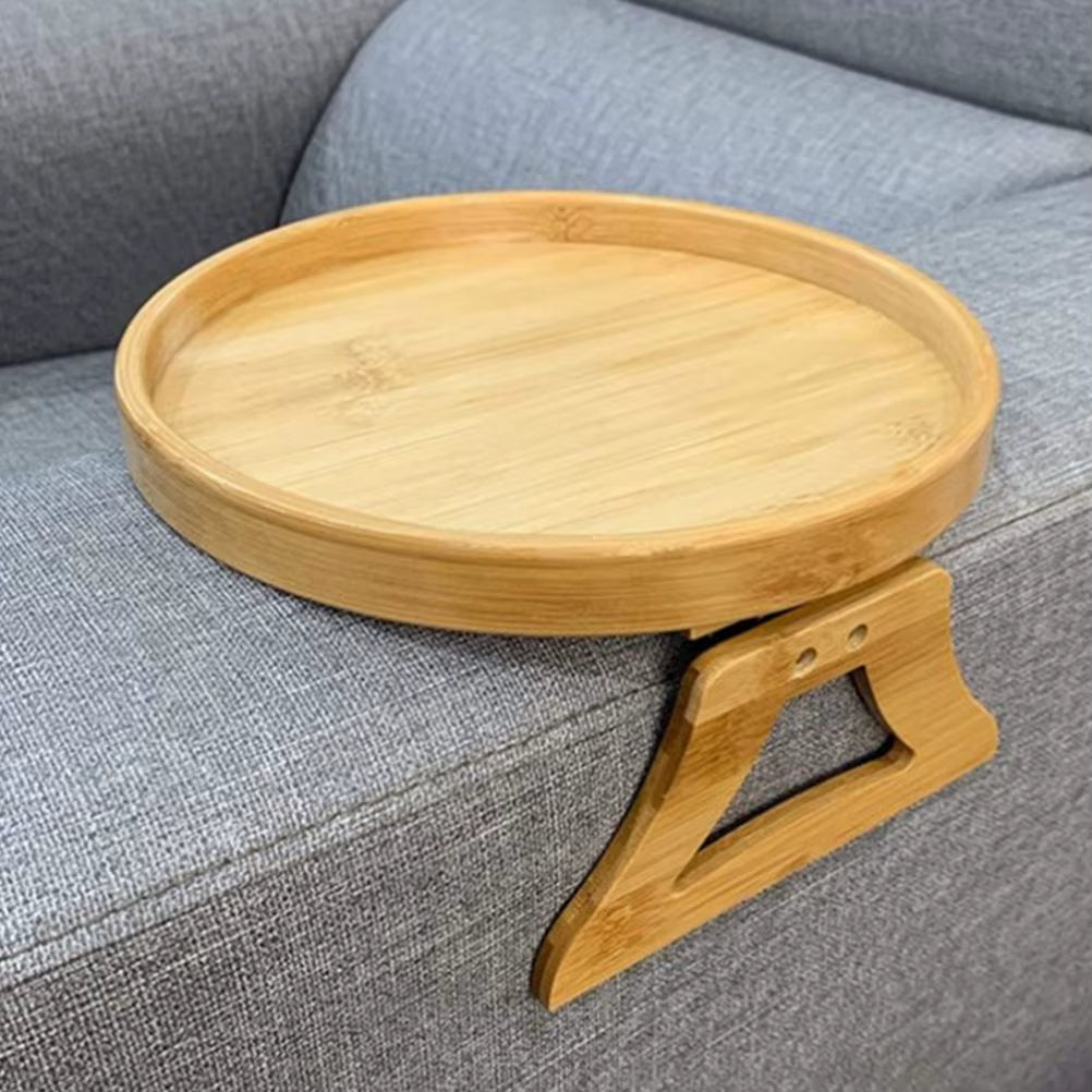 Tavă din Lemn pentru Brațul Canapelei – Masă Pliabilă cu Clemă, Suport din Bambus