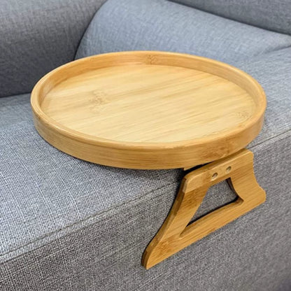 Tavă din Lemn pentru Brațul Canapelei – Masă Pliabilă cu Clemă, Suport din Bambus