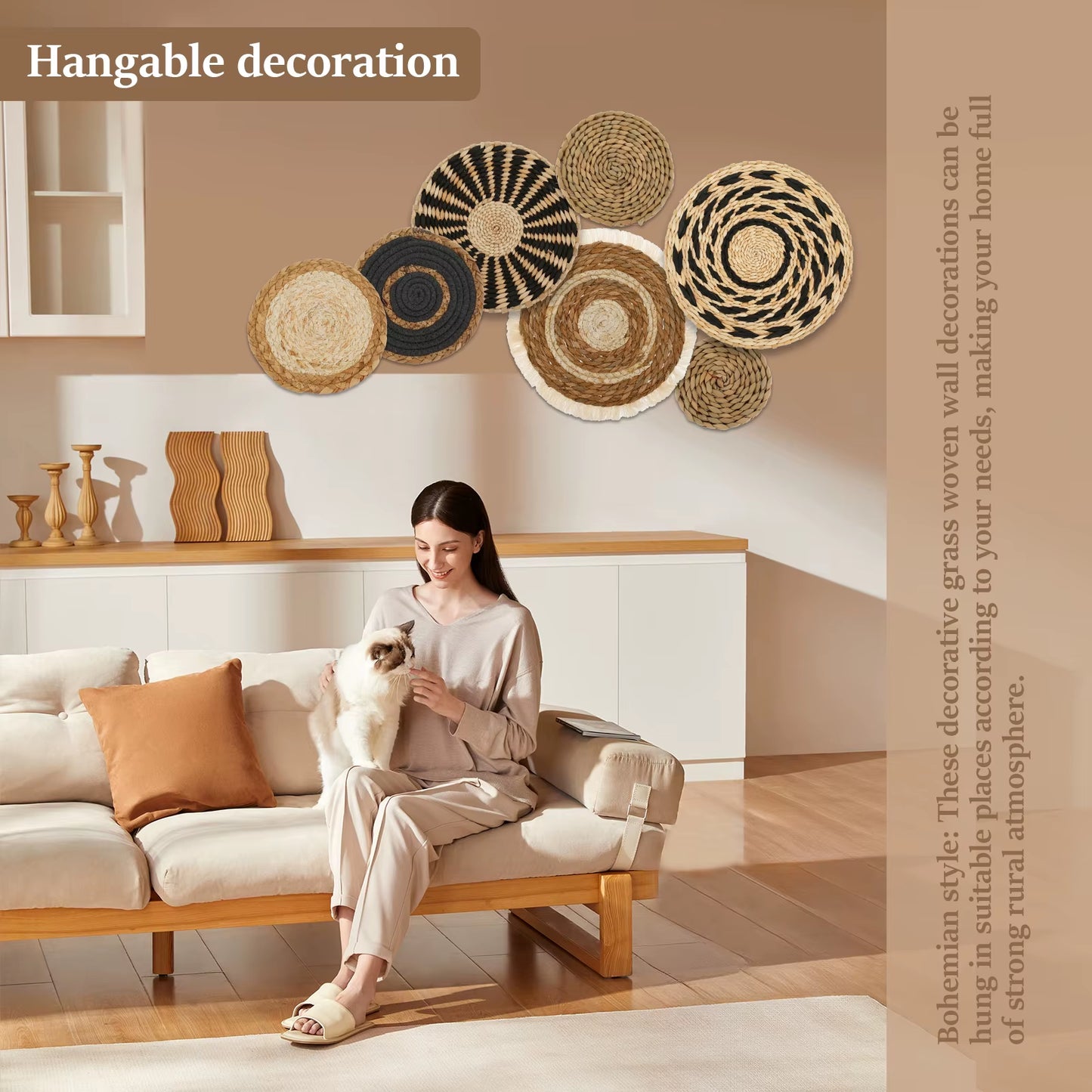 Set de 7 coșuri decorative Boho pentru perete