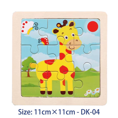 Puzzle din Lemn pentru Copii – 11x11cm, Model Animal și Vehicul, Joc Montessori Educațional pentru Vârsta 3-6 Ani