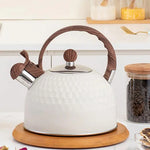 Ceainic cu fluier alb din oțel inoxidabil, 2,5 L