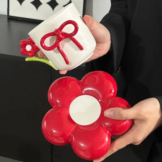 Set Cana si Farfurie Ceramica cu Fundita 3D