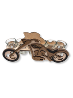 set 6 pahare pentru tarie cu suport din lemn in forma de motocicleta, decor wild rider