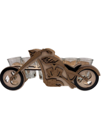 set 6 pahare pentru tarie cu suport din lemn in forma de motocicleta, decor wild rider