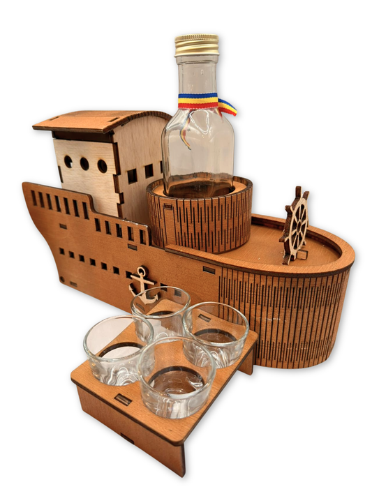 Bar decorativ Titanic cu sticlă 0,25 l și 4 pahare