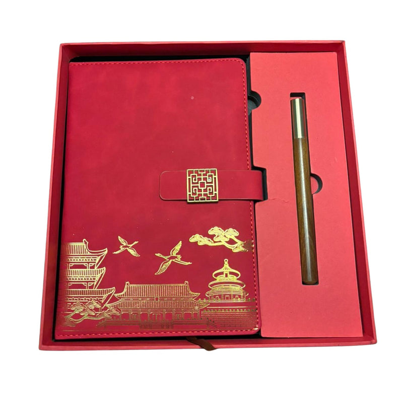 Set cadou IMPERIAL RED – Agenda premium rosie si stilou elegant