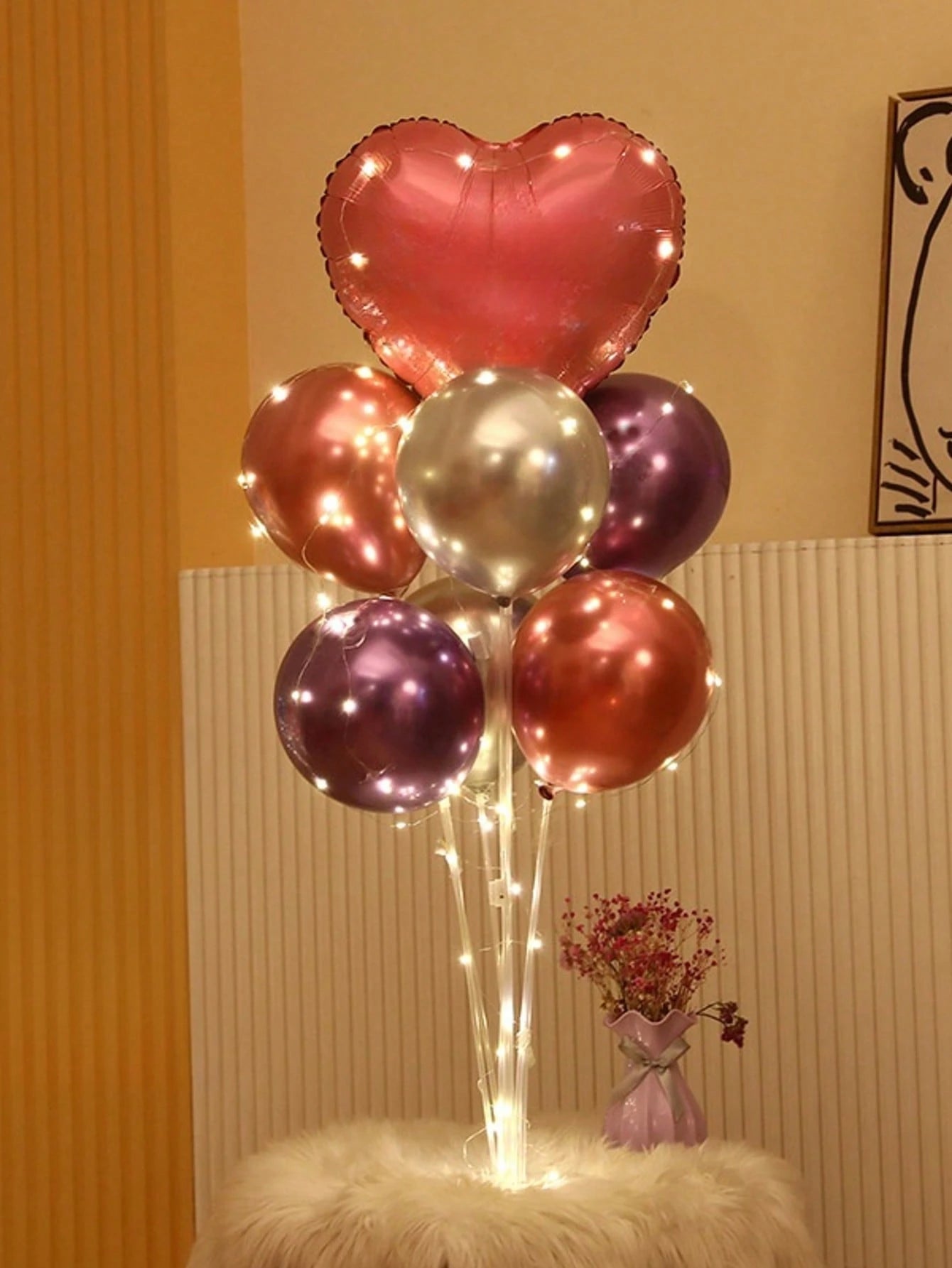 Set coloană de baloane pentru podea, cu suport, bază și lumini decorative