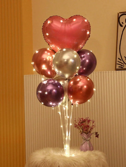 Set coloană de baloane pentru podea, cu suport, bază și lumini decorative