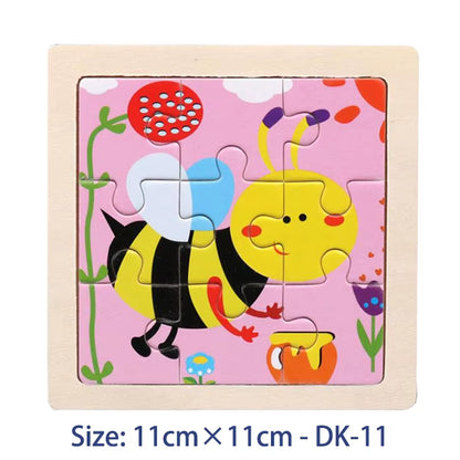 Puzzle din Lemn pentru Copii – 11x11cm, Model Animal și Vehicul, Joc Montessori Educațional pentru Vârsta 3-6 Ani