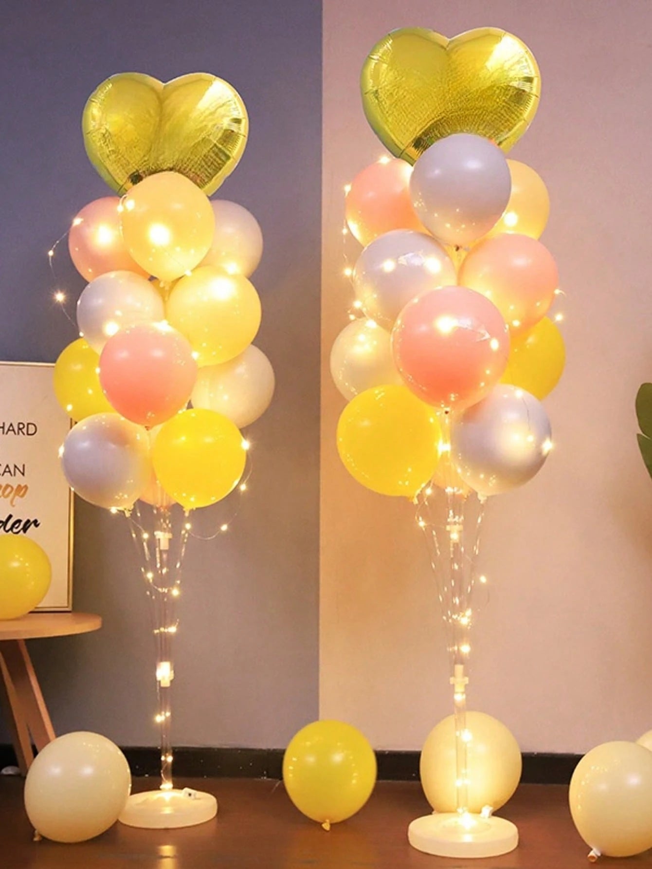 Set coloană de baloane pentru podea, cu suport, bază și lumini decorative