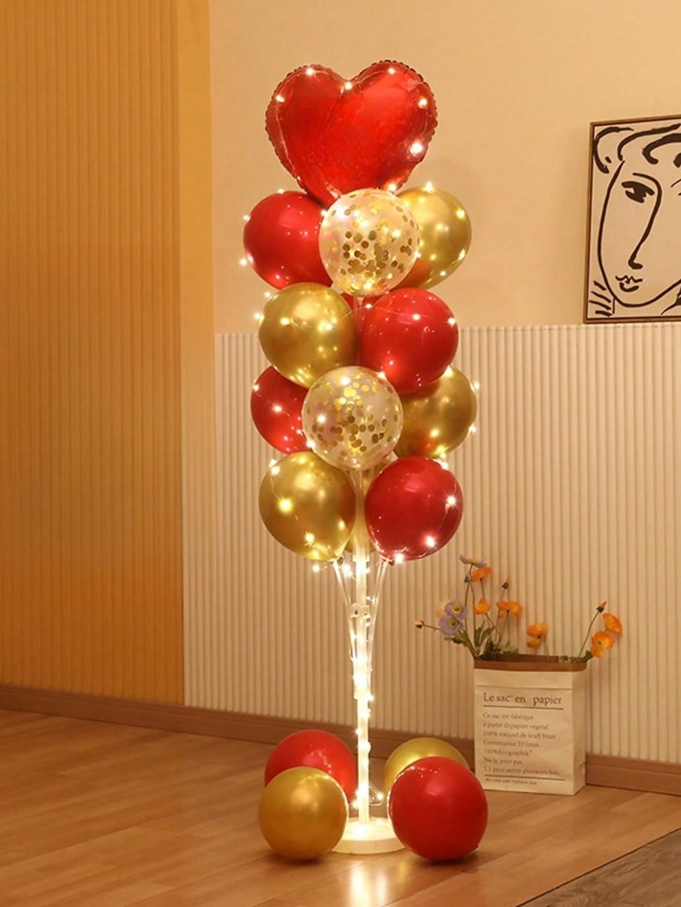 Set coloană de baloane pentru podea, cu suport, bază și lumini decorative