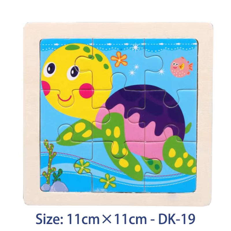 Puzzle din Lemn pentru Copii – 11x11cm, Model Animal și Vehicul, Joc Montessori Educațional pentru Vârsta 3-6 Ani
