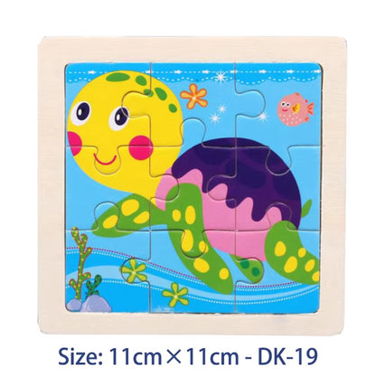 Puzzle din Lemn pentru Copii – 11x11cm, Model Animal și Vehicul, Joc Montessori Educațional pentru Vârsta 3-6 Ani