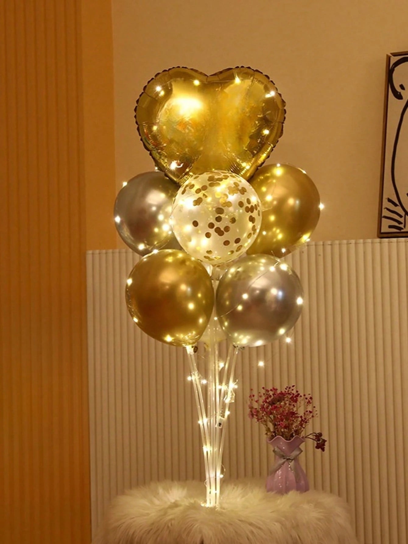 Set coloană de baloane pentru podea, cu suport, bază și lumini decorative