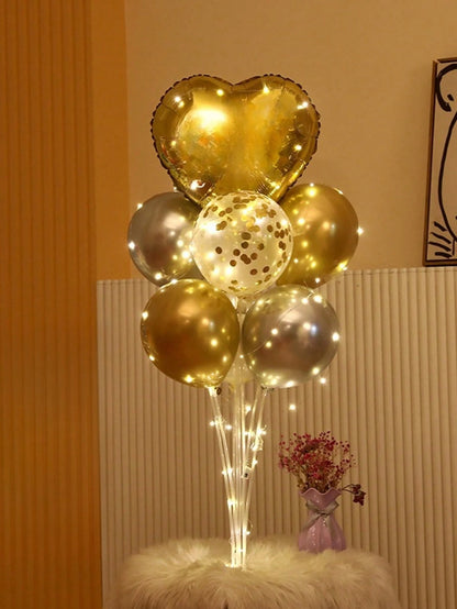 Set coloană de baloane pentru podea, cu suport, bază și lumini decorative